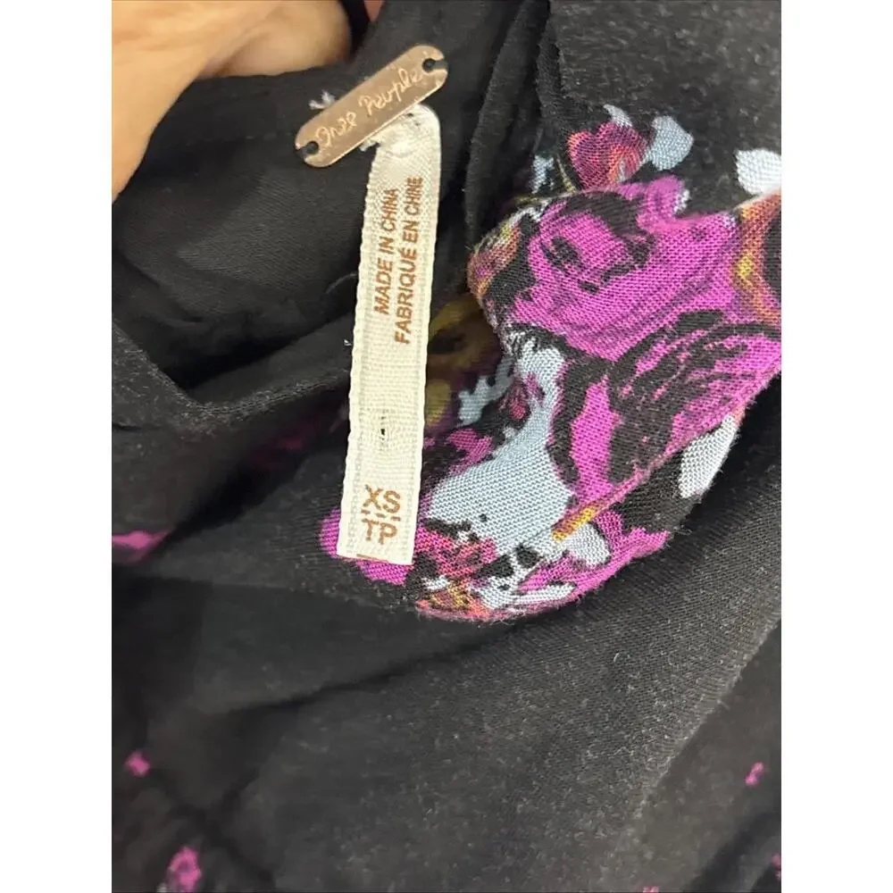 Free People Open Back Purple/Blk Slip Dress Asymmetrical Pockets‎ NWOT Gypsy XS
